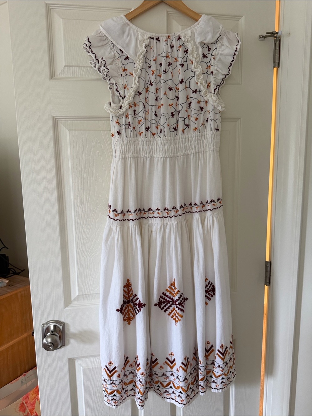 Anthropologie White Midi Dress with Yellow and Purple Embroidery - Picture 3 of 3